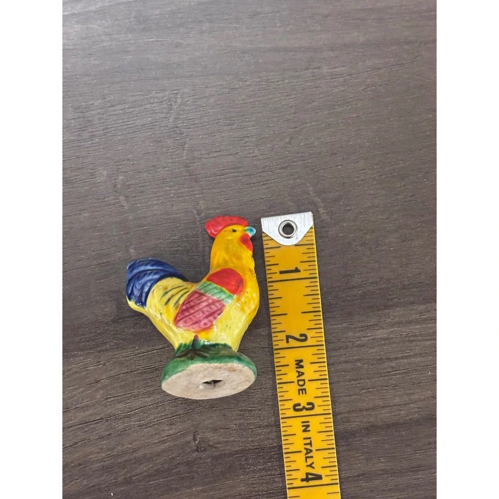 Vintage Ceramic Rooster Figurine Colorful Hand Painted Farmhouse Decor 2.75 Inch
